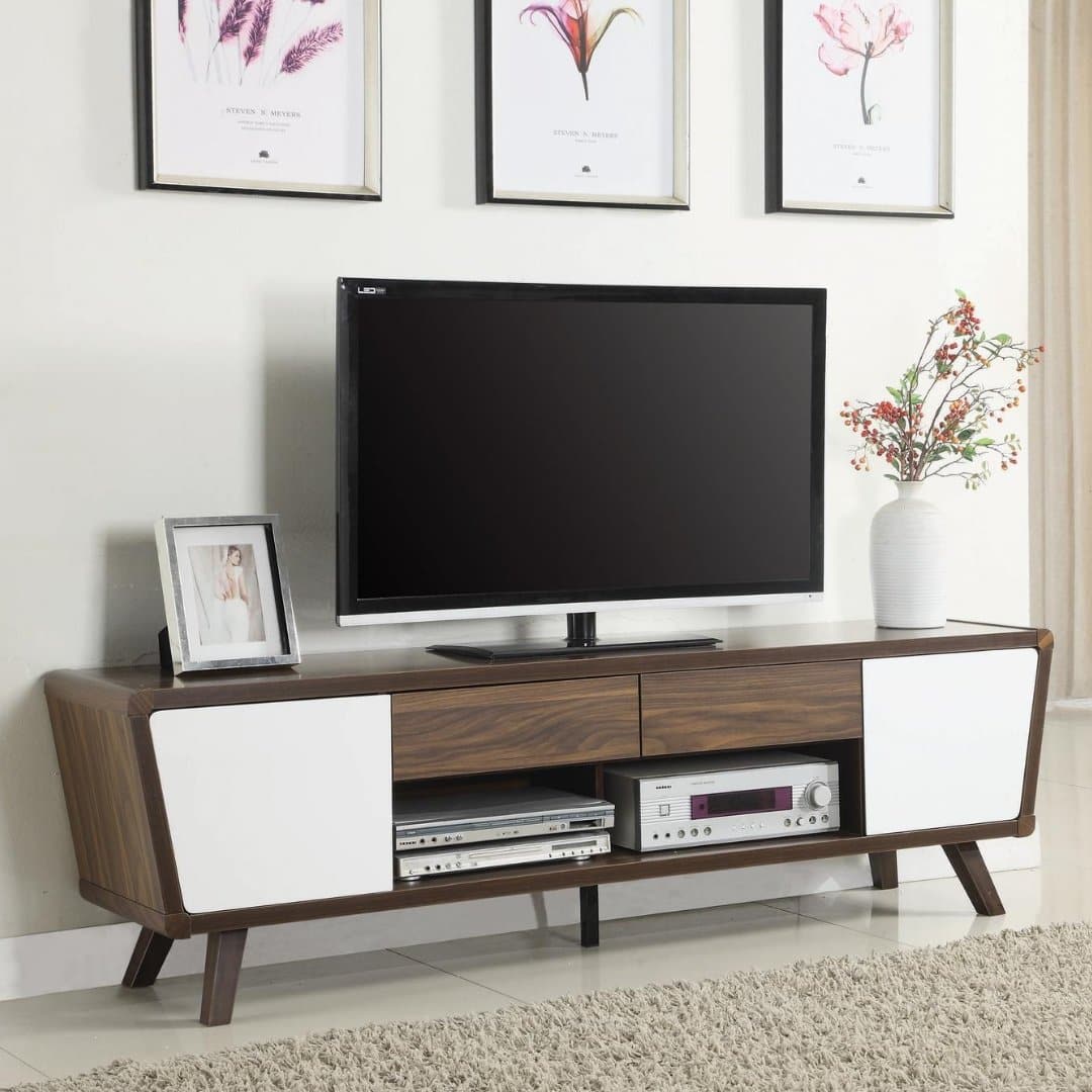 2-Drawer TV Console Dark Walnut and Glossy White - HER Home Design Boutique